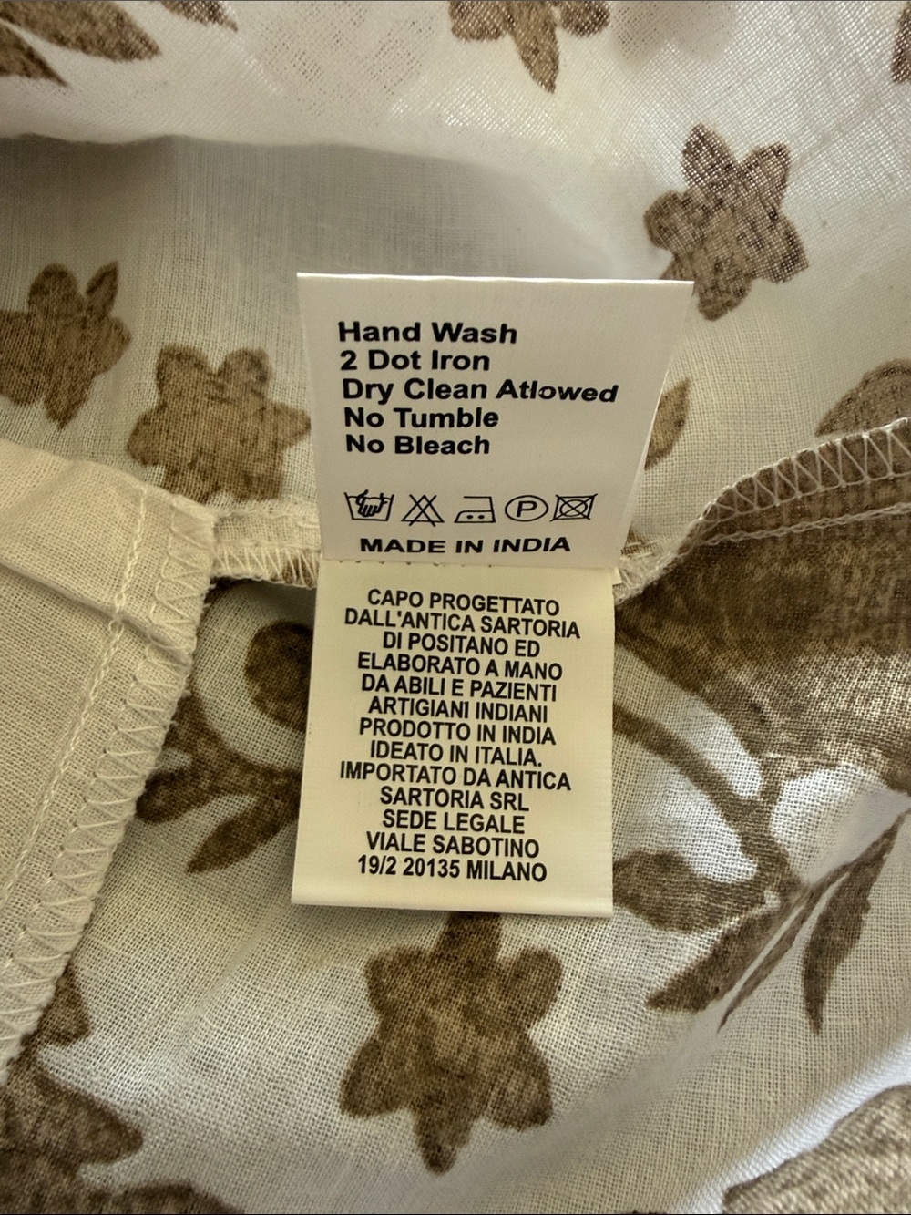 Antica Sartoria by Giacomo Cinque White Midi Dress with Brown Ornamental Print - Picture 5 of 6